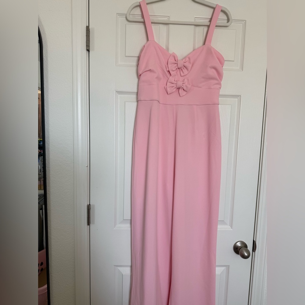 Francesca’s Pink Bow Front Wide Leg Jumpsuit Size M